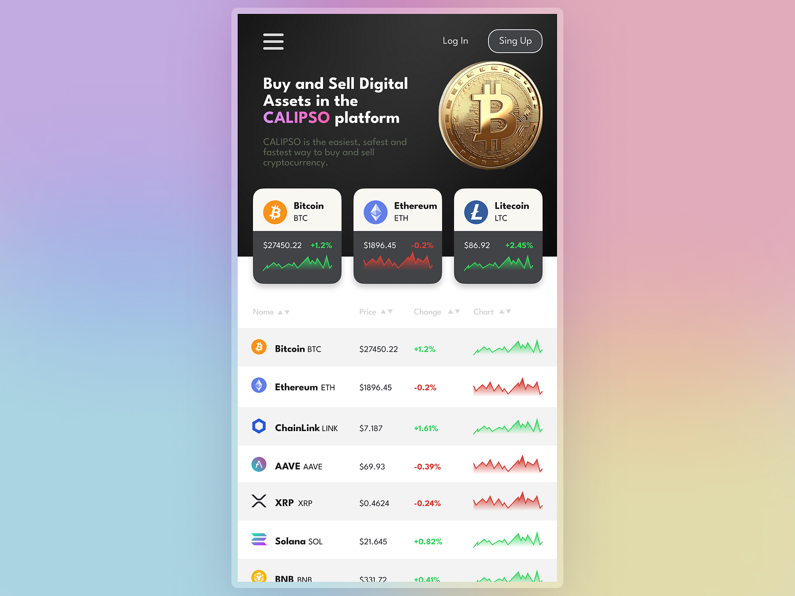 CALIPSO Crypto Platform UI/UX by Gennadii Denisenko on Dribbble