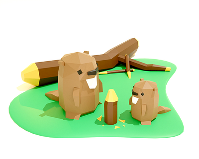 Father and Son )) 3d beaver blender low poly render