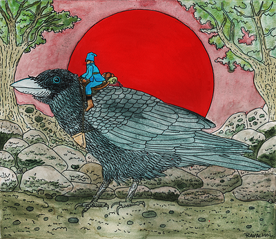 Boy on a Raven. 26x30cm. branding design graphic design ill illustration watercolor