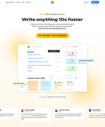 Website Hero Section for AI content writer - (Concept) blue home page hero section minimal ui web ui yellow website