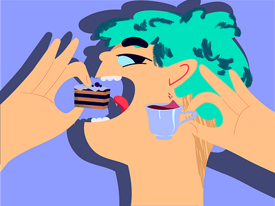 Tea and cake branding cake cartoon character design digital illustration illustrator tae vector