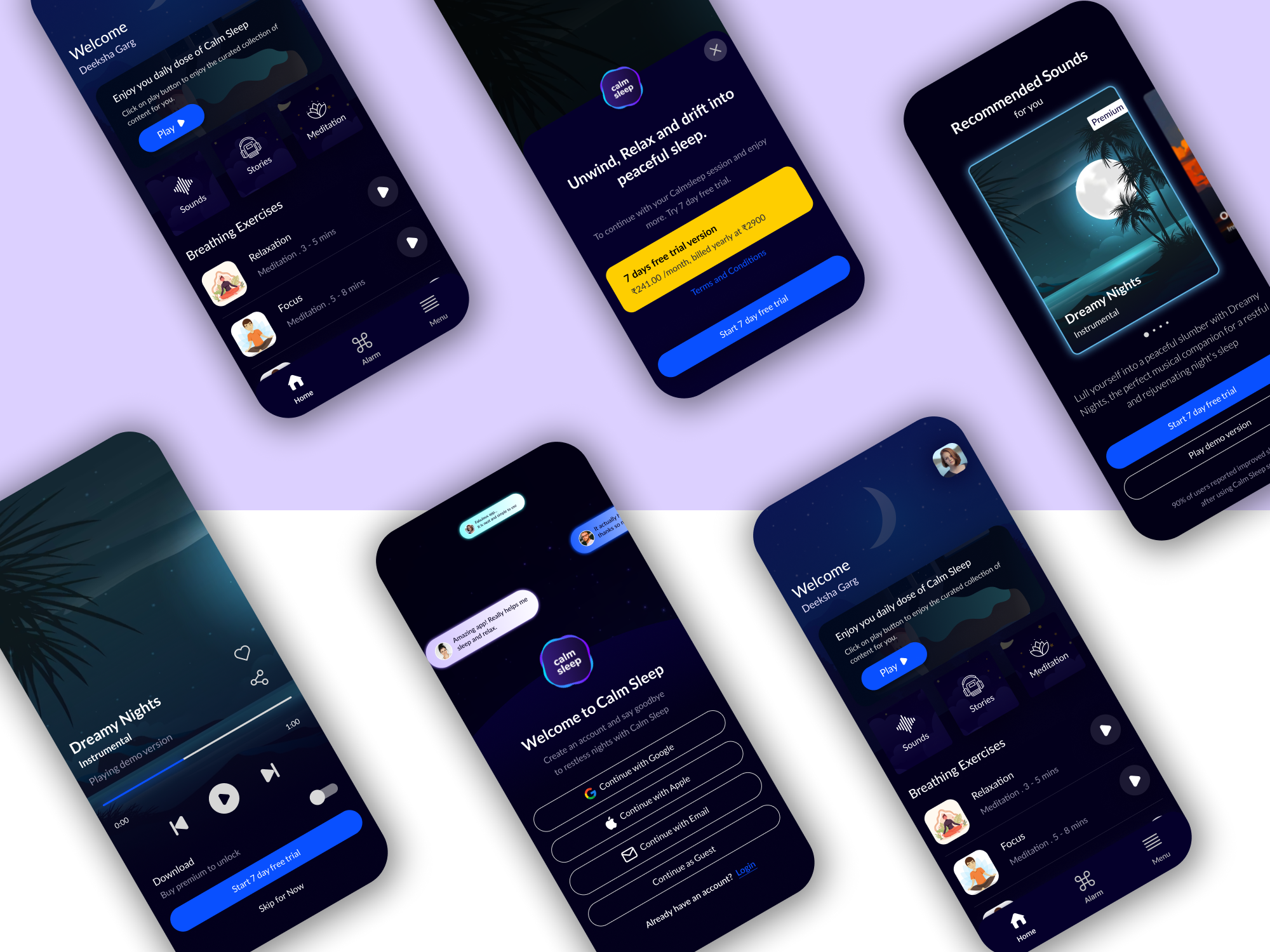 Mobile App UI design: Night mode with cosmic effect- simple ui 2d app design app ui app ui design branding dark mode design figma design meditation app mobile app mobile app design music night mode onboarding screen payment plan payment subscription ui ux