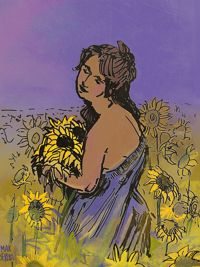 sunflowers & peace art nouveau design graphic design illustration modern portrait queer art sunflowers