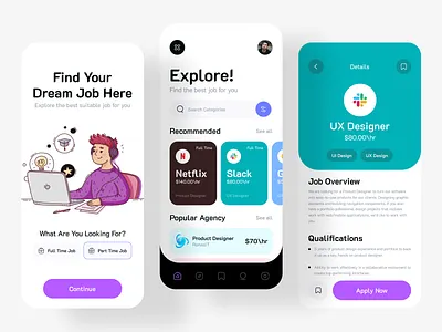 Job finder App UI app app design awe career cv employment hiring ios job job application job board job listing job portal job search mobile app recruitment resume