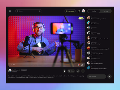 Video Streaming Platform chat concept content creator dark mode design live chat live video livestream minimal design twitch ui ux video video streaming youtube