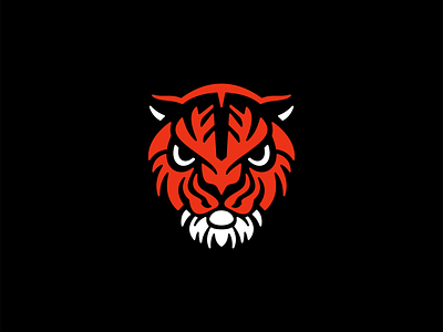 Tiger Logo animal branding cat design emblem face feline gaming head icon illustration logo mark mascot orange sports symmetry tiger vector wild