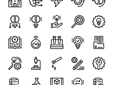 Research and development icon set ai business design development icon icon design icon set iconography icons illustration industry logo research technology ui vector