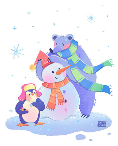 Merry Christmas 2d animal cartoon character design child children illustration christmas design digital drawing drawing illustration postcard