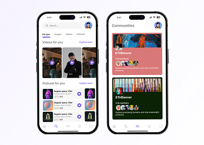 Search suggestion and community screen app design figma mobile ui web3