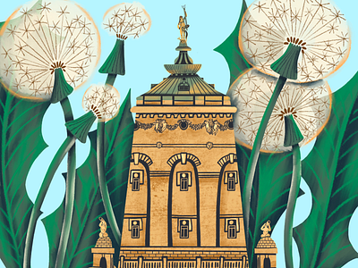 Dandelions character characterdesign city dandelion flower green illustration illustrator mannheim sculpture spring tower watertower