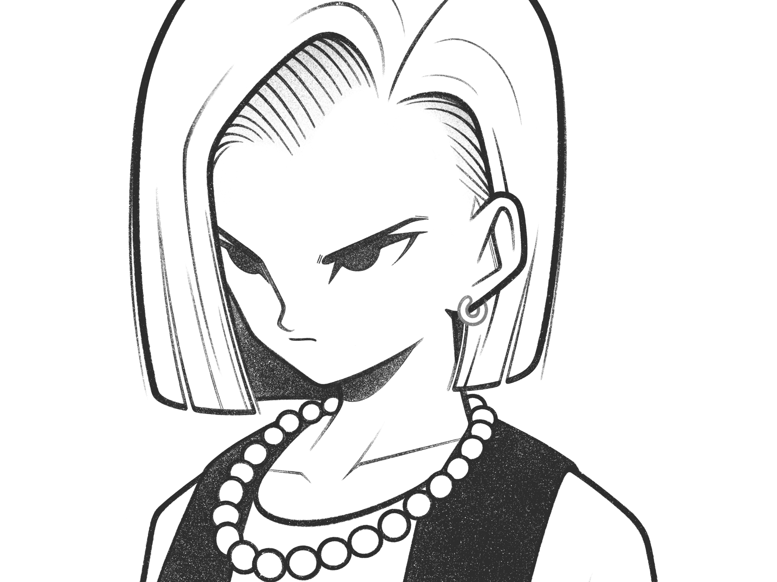 details / c-18 android anime black and white cartoon character character design comic details dragon ball drawing fanart girl illustration line manga minimal monochrome pencil procreate simple