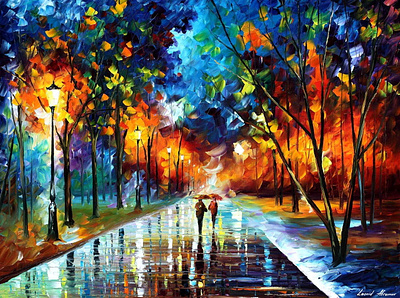 WINTER RAINY PARK — oil painting on canvas leonidafremov