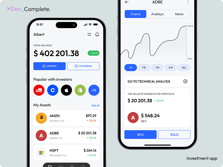 Investment App UI by Dev Complete on Dribbble