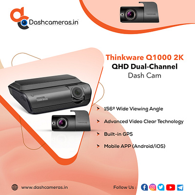 Thinkware Q1000 2K QHD Dual Channel Dash Cam 70mai best dash cam in india best dash camera for car dash cam dash camera thinkware q1000