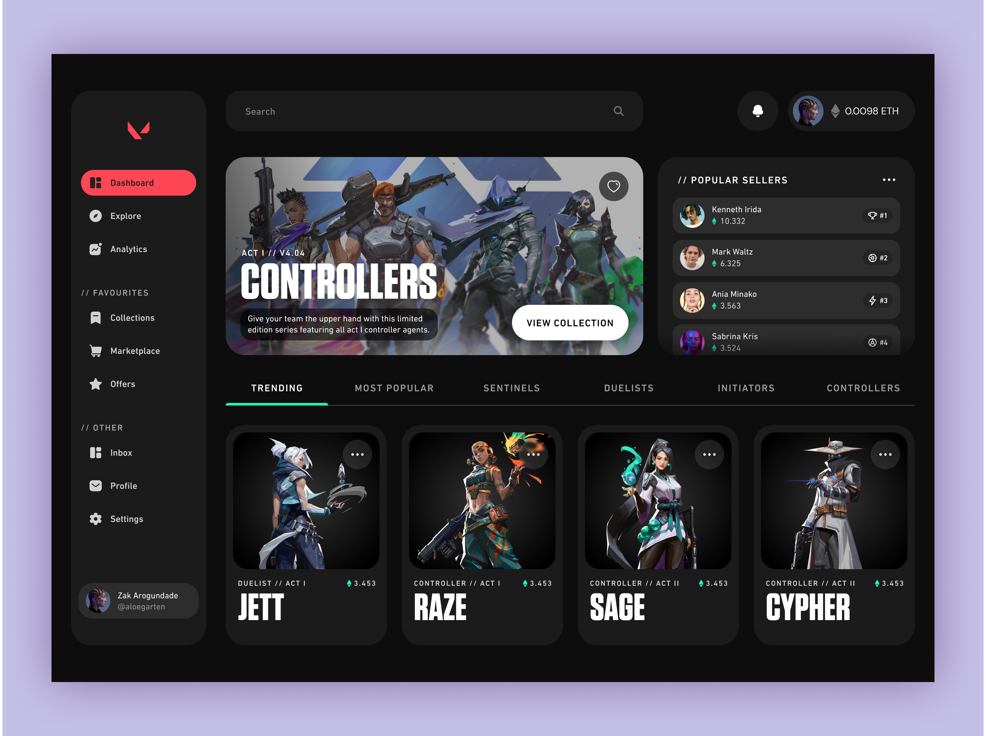 Valorant NFT Marketplace app browser clean crypto dashboard eth etherium gaming nft ui valorant web web app web ui web3