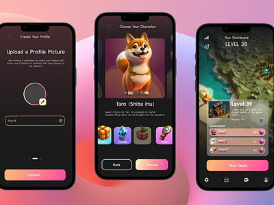 Mobile Play to Earn Game UI animal app app design branding crypto dashboard design dog figma game ui graphic design illustration mobile app mobile game play2earn ui user experience user interfae ux vector