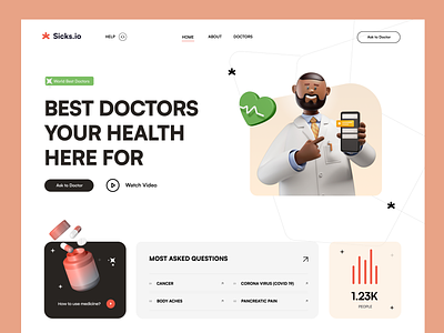 Online Doctor Web 3d app branding clinic creative design doctor health healthcare illustration logo medicine online product design service sick ui ux web web site