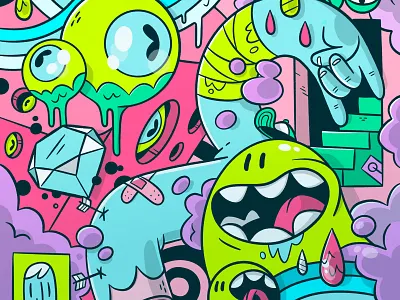 Crazy Collage 80s 90s arm blake stevenson cartoon character design collage cute design eyeball face gaffiti illustration jetpacks and rollerskates logo monster psychedelic retro skateboard ui