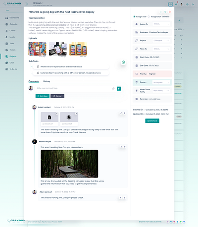 Task details & Comments thread. comment comments craxinno craxinnotechnologies details figma design software development task thread ticket ui viewtask