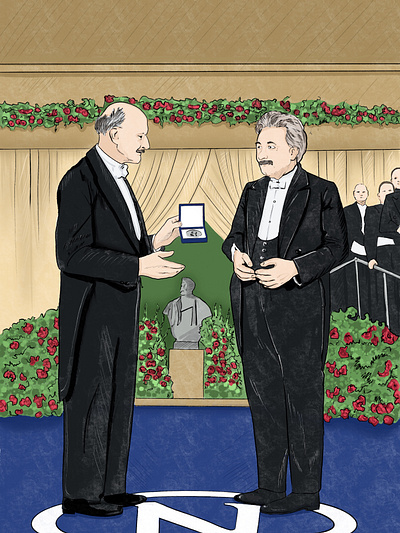 Einstein getting Nobel Prize book illustration history illustration science