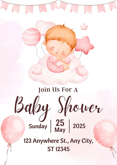 Baby girl shower invitation branding design illustration