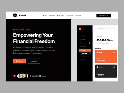 Kinetix - Digital Bank Hero | Dashboard daily ui design interface ui ux web web design website