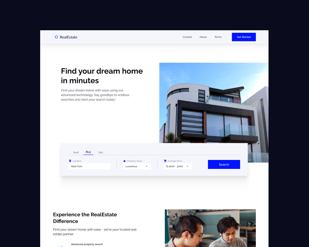 RealEstate - Landing page by Ruchiket Borse on Dribbble