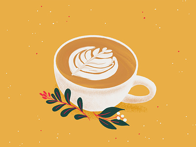 Holiday Latte Illustration coffee cup gold handdrawn holiday illustration latte latte art mug