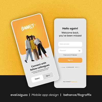 Mobile app design for Connect+ branding figma ui