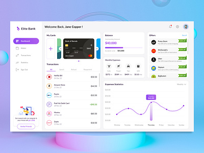 Credit Card Dashboard add cards balance bank offers cards credit card dashboard design expenses statistics figma graph monthly expenses my cards recent transactions screens statistics transactions ui ui design uiux userinterface