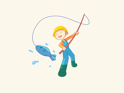 Fisherman 2d bright catching fish fishing illustration motion graphics rod splash water