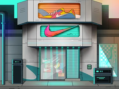 Futuristic Store Illustration 2d abstract adobe adobe illustration adobe photoshop art artwork clean colorful creative design designer digital art flat graphic design illustration minimal modern simple vector