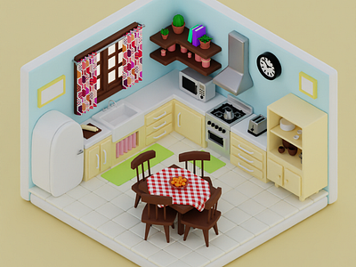 Isometric 3D - aesthetic kitchen 3d 3d design 3d modeling artwork b3d blender blender3d digital art illustration isometric