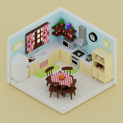 Isometric 3D - aesthetic kitchen 3d 3d design 3d modeling artwork b3d blender blender3d digital art illustration isometric