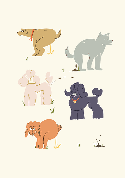Dogs and poop characters dogs flat ill illustration illustration art naive poo