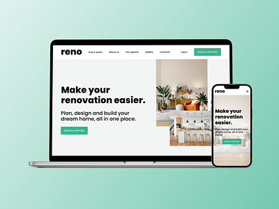 Reno ~ renovation company website animation design desktop figma mobile motion graphics renovation ui