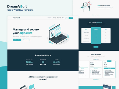 DreamVault - SaaS Webflow Template app branding design illustration landing page logo saas ui vector website