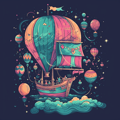 A dream of floating ships dream illustration kids whimsical
