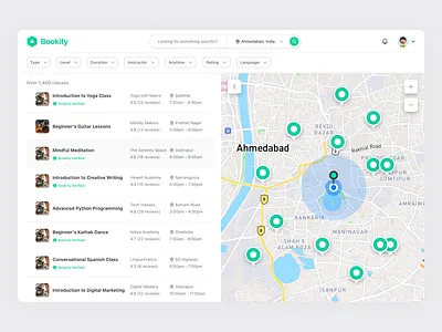 Online Class Booking Website | UIUX | Web Design booking cards classes design figma filter list maps navigation product design search table ui ui design uiux user experience user interface ux design web app web design