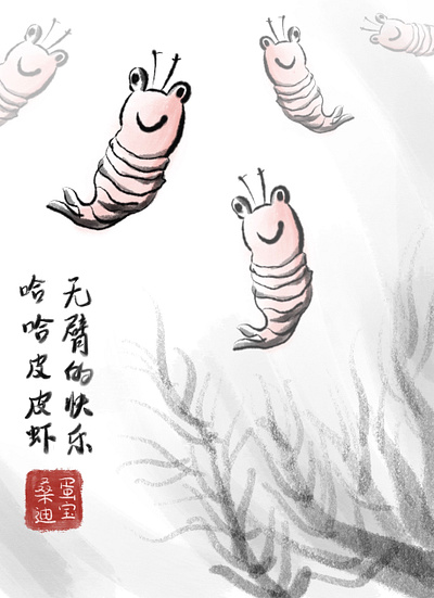 Digital Ink wash painting – Sheldon shrimp illustration ink wash procreate shrimp