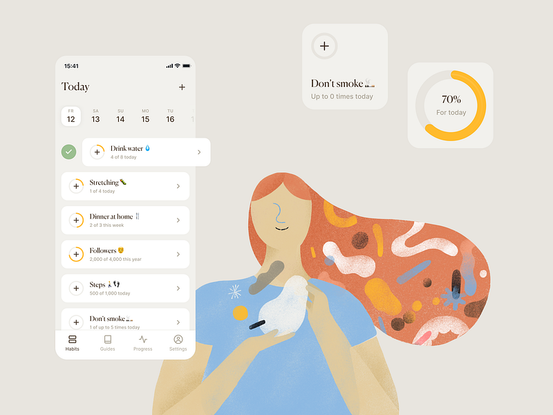 Habits — UI Animation animation app categories design design app digital products goals habits illustration intelligent change mobile motivation positive productivity progress tracking ui ui design wellbeing z1