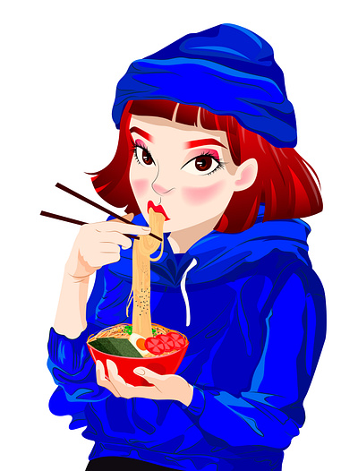 Girl eats ramen branding design graphic design illustration vector