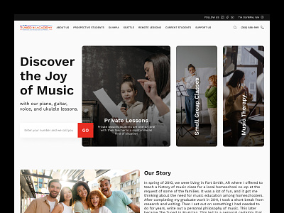 Redesign of Music Academy Website academy competitors analysis guitar hero section instruments joy learning music redesign school teach ui user interface ux vocal web webdesign website