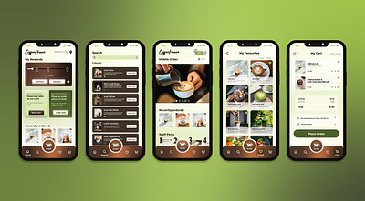 CoffeeHouse- main screens app branding cart coffee design favourites figma mobile order search ui ux design