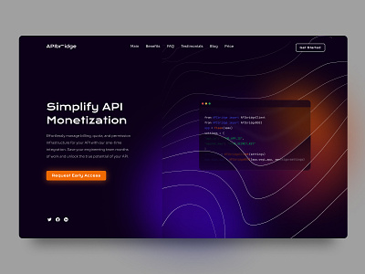 APIbridge — API Monetization Hero api billing concept finance glass hero screen landing page ui vector website