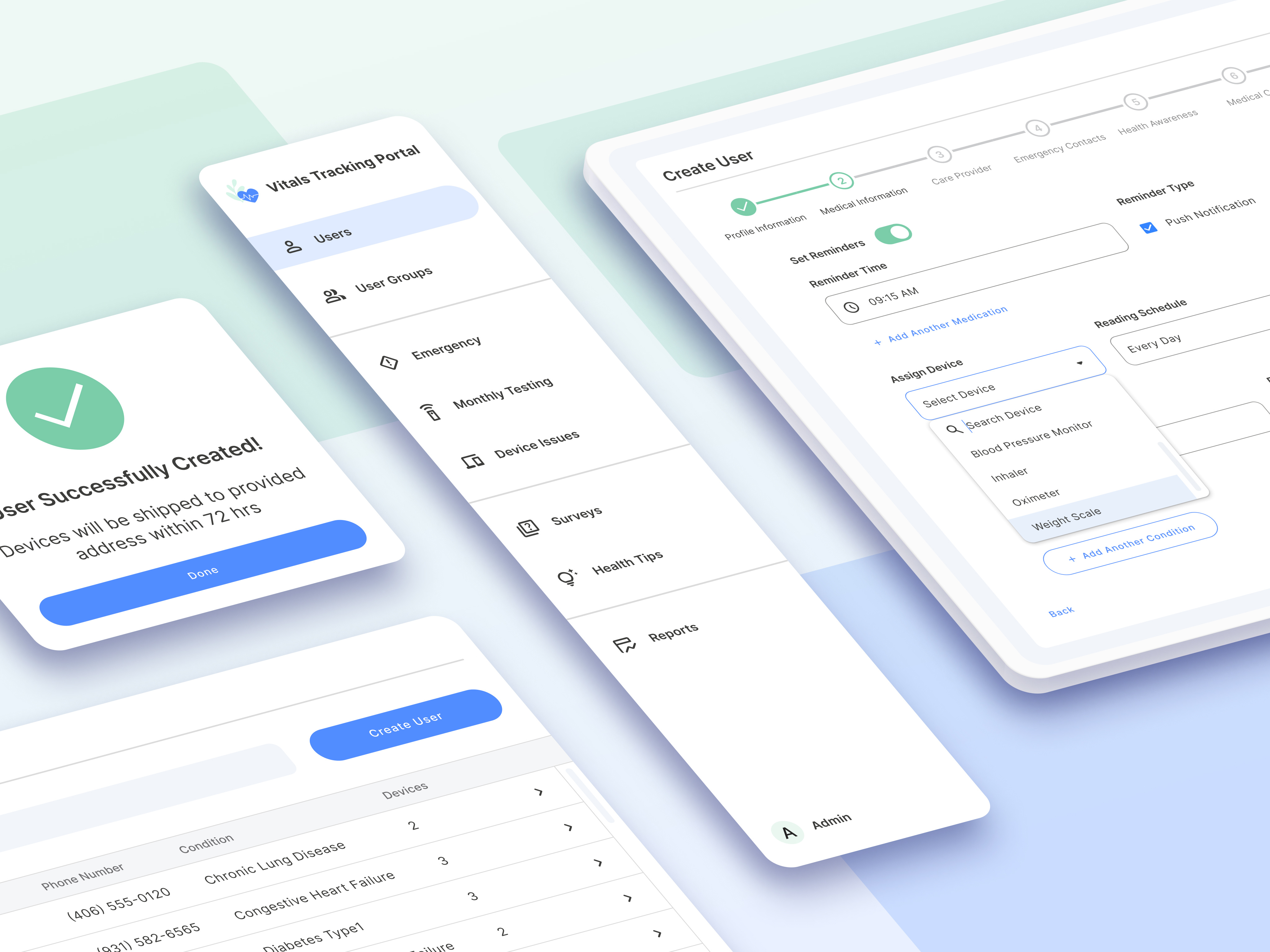Vitals Tracking Portal dashboard design digital health elderly healthcare medical onboarding product remote patient monitoring senior telemedicine ui ux vitals tracking