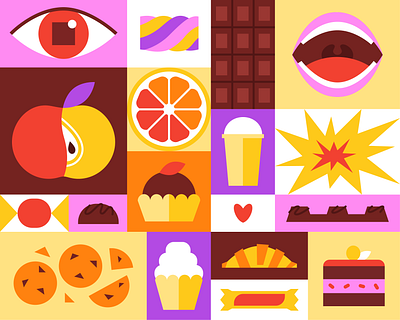 Sweets adobe illustrator apple cake candy chocolate cookies croissant ice cream illustration illustrator marshmallow orange procreate shapes sweet texture vector