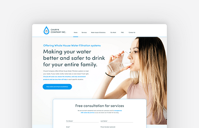 Churyk Company Inc. accent colors branding design desktop version digital design drinking water graphic design landing page logo navigation typography ui ux water water filtering website