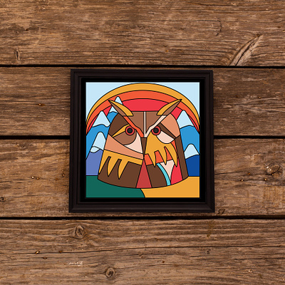 A mosaic “Owl” art artwork bright colors cover graphic design illustration mosaic nature owl owl art owl illustration poster wild bird wild nature