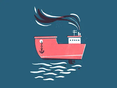 Ship'd anchor boat cargo container fish hull illustration marine mariner maritime ocean sea seattle ship shipping transport transportation vessel water waves